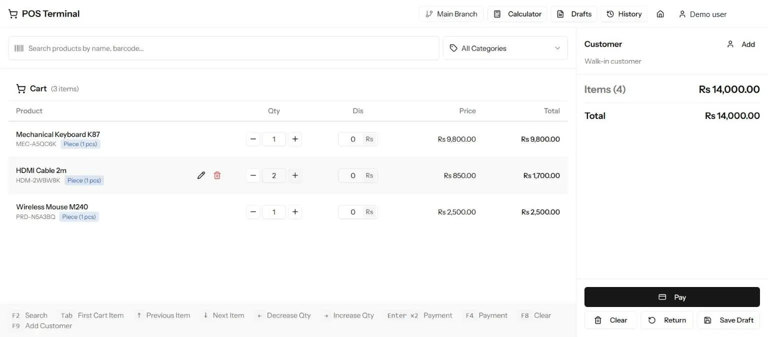 Retail POS terminal (demo data)